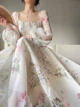 Pearl Floral Princess Midi Elbise