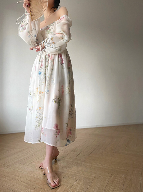 Pearl Floral Princess Midi Elbise