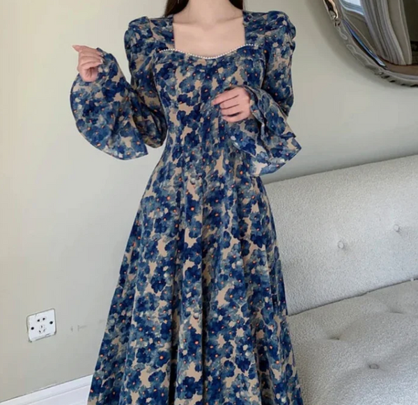 Midnight Blossom Midi Elbise